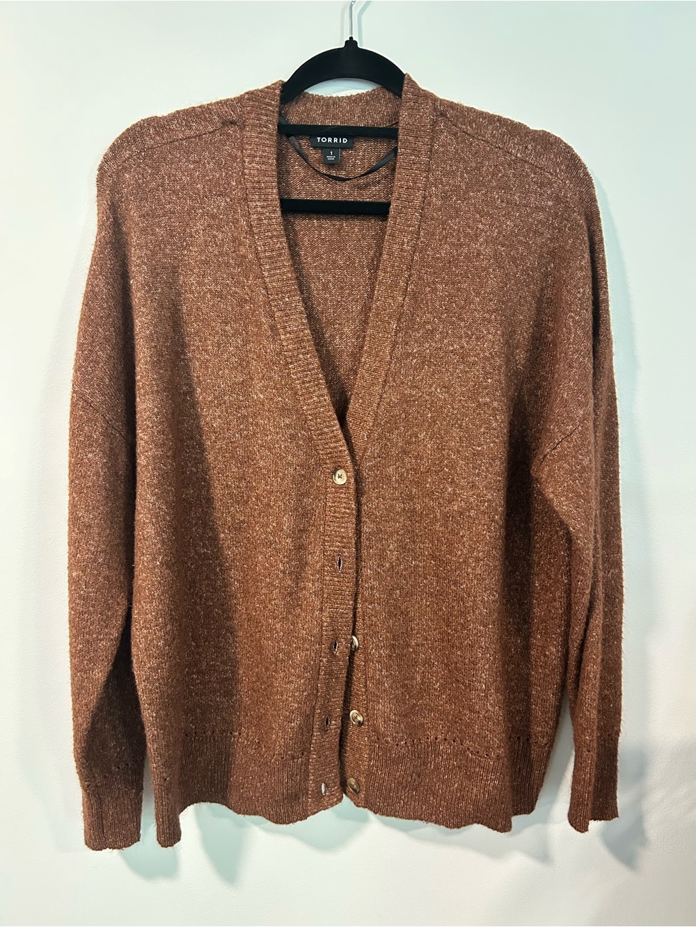 Torrid Vegan Cashmere Cardigan V-Neck Drop Shoulder Sweater Brown Size 1X